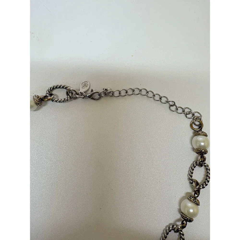 Premier Designs Mixed Metal Faux Pearl Rope Chain Link Necklace Two Tone